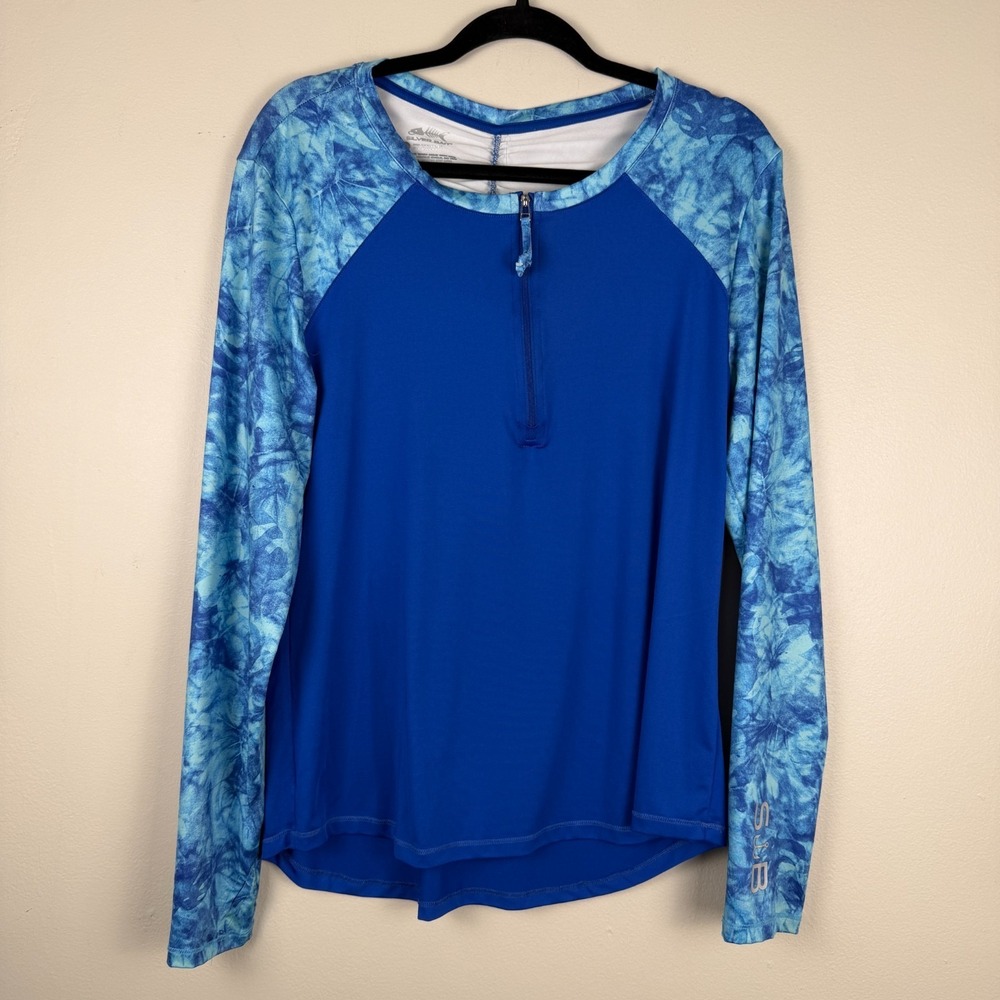 Silver‎ Bait Shirt Top Women's Large Blue Long Sleeve Fishing 1/4 Zip Pullover